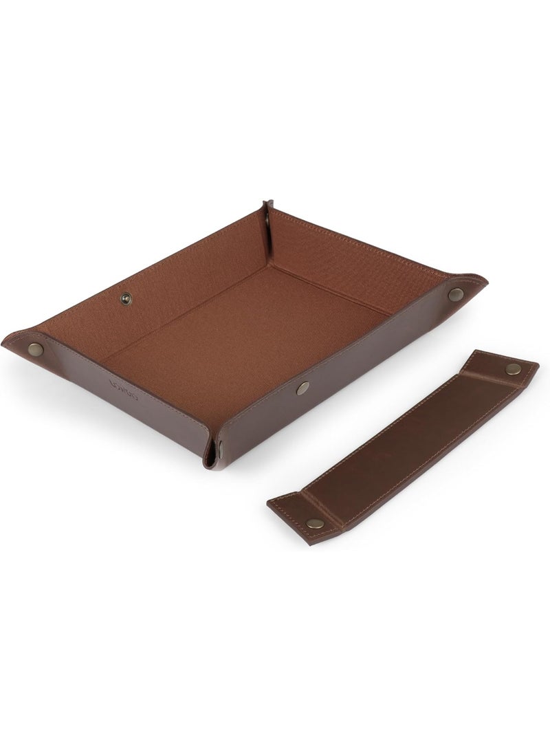 Londo PU Vegan Leather Valet Tray for Men — Catchall EDC for Keys, Wallet, Watch, AirPods — Nightstand & Entryway Tray, Snap Corners Fold Flat for Travel, 9.45 x 7.87 in, Dark Brown - Image 3