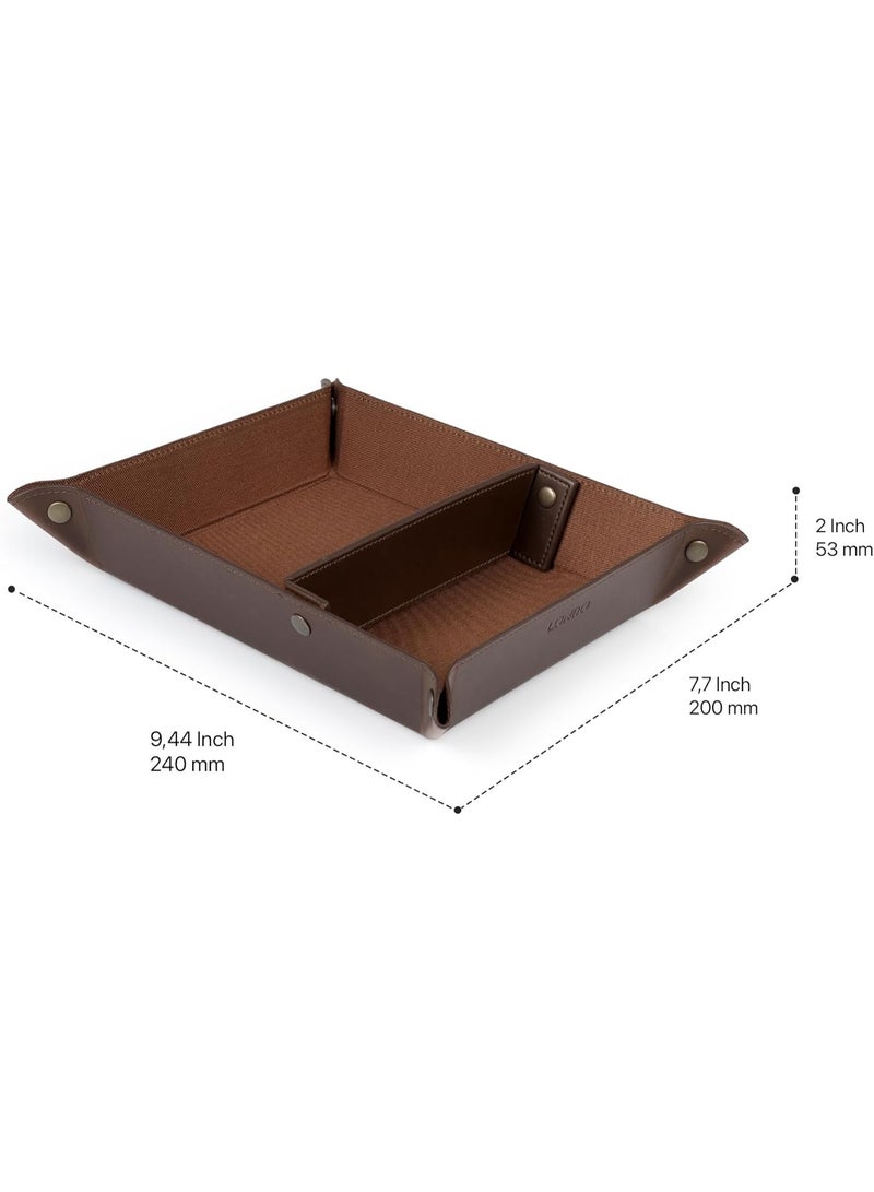 Londo PU Vegan Leather Valet Tray for Men — Catchall EDC for Keys, Wallet, Watch, AirPods — Nightstand & Entryway Tray, Snap Corners Fold Flat for Travel, 9.45 x 7.87 in, Dark Brown - Image 5