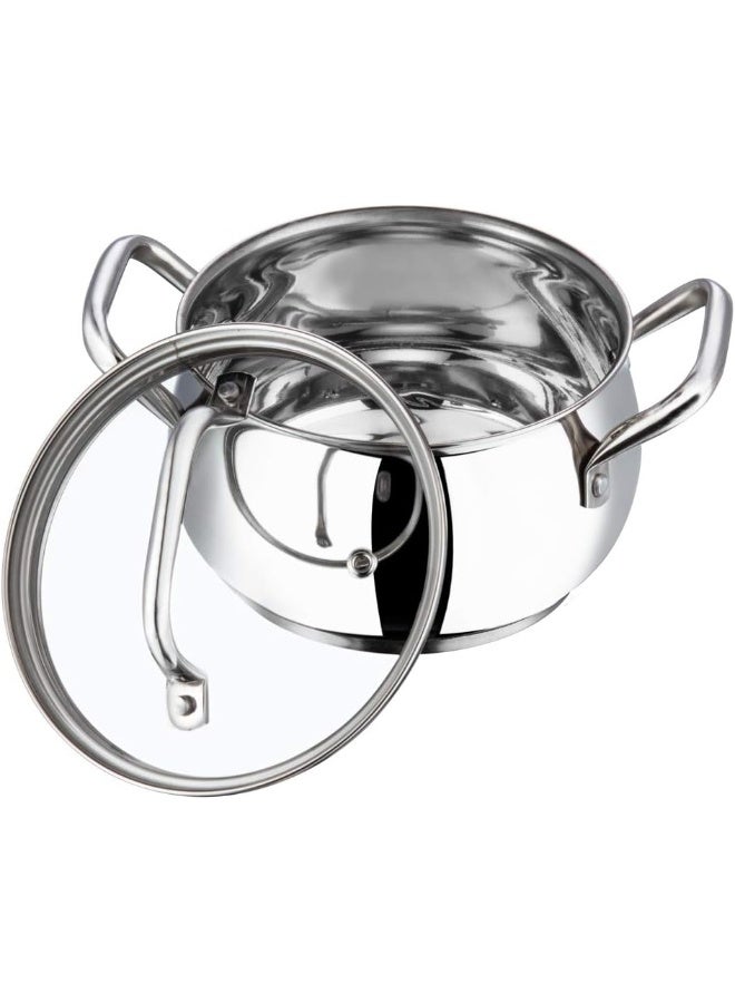 Vinod Stainless Steel Almaty Sauce Pot with Glass lid -14 cm,1.3 L (Induction Friendly) - Image 1