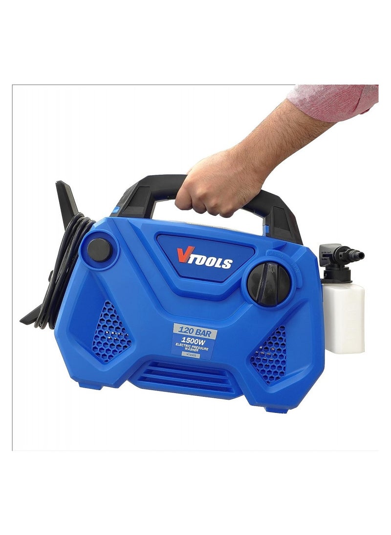 VTOOLS 120 Bar Electric Pressure Washer With a Meter Hose And Soap Dispenser, Compact Design, Pressure Washer For Car, Home & Garden  - Image 4