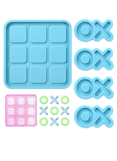 Tic Tac Toe Resin Mold with 4 XO Chess Pieces Molds, XO Board Game Silicone Casting Molds for Resin Casting,DIY Tabletop Board Game(2PCS)
