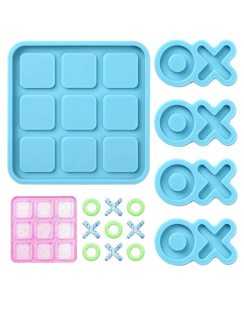 Tic Tac Toe Resin Mold with 4 XO Chess Pieces Molds, XO Board Game Silicone Casting Molds for Resin Casting,DIY Tabletop Board Game(2PCS)