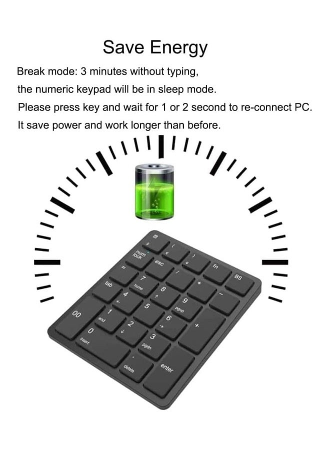 Wireless Numeric Keypad, 26-Key Bluetooth Numeric Keypad, Portable Accounting Numeric Calculator, Rechargeable Wireless Numeric Keypad for Laptop/Desktop/Surface Pro/Laptop (2.4 GHz)  - Image 4