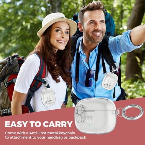 OTOPO غطاء شفاف مع قفل ومجموعة تنظيف متوافق مع JBL Vibe 200TWS / JBL Vibe Beam / Beam 2، غطاء واقي شفاف من TPU للرجال والنساء مع كارابينر لعلبة شحن JBL Vibe Beam 2 - شفاف - Image 5