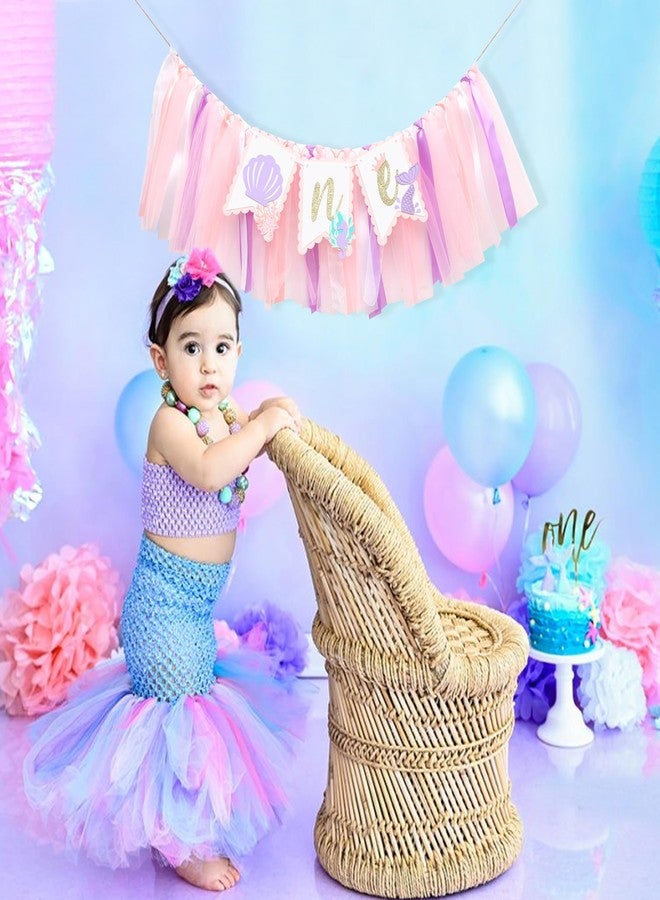 HIKLO Mermaid 1st Birthday High Chair Banner - Under the Sea First Birthday Party Decoration, Mermaid Theme One Party Banner, Cake Smash Photo Props for Girl - Image 4
