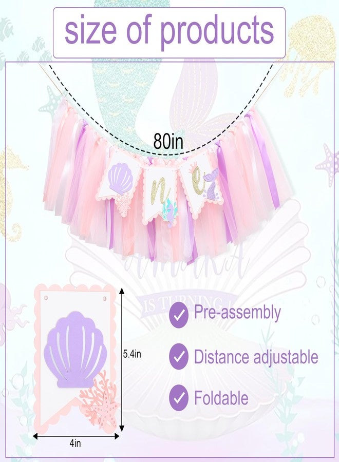 HIKLO Mermaid 1st Birthday High Chair Banner - Under the Sea First Birthday Party Decoration, Mermaid Theme One Party Banner, Cake Smash Photo Props for Girl - Image 2