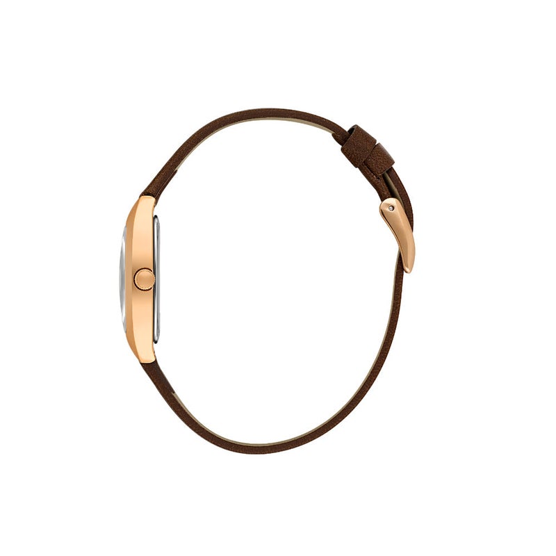 دانيل كلاين ساعة نسائية من الجلد | علبة من سبيكة الذهبي الوردي | تناظري | قرص مربع بني داكن بنمط شعاعي | كوارتز ياباني | فاخر | مقاومة للماء حتى عمق 30 مترًا - Image 2