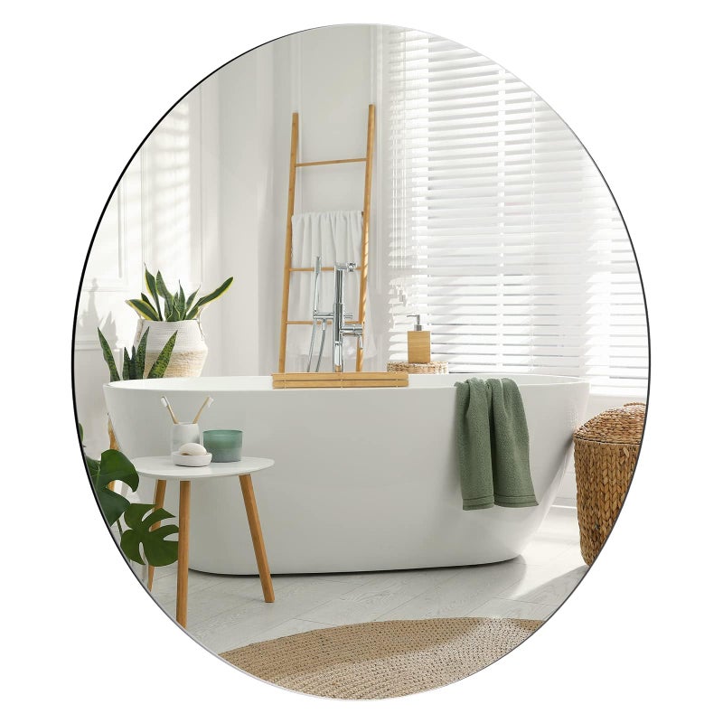 Dripex 50 x 50cm Frameless Round Mirror Wall Mounted Bathroom Mirror with Polished Edge  Preinstalled Hole Home Deco Hanging for Hallway Bedroom Living Room