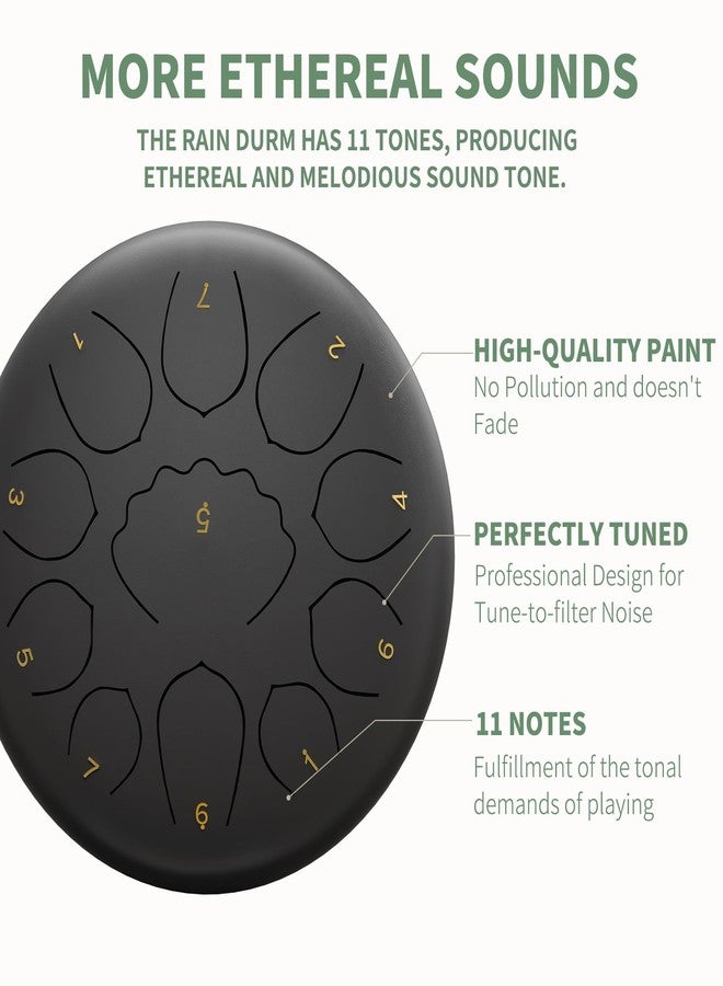 MENGBEI Rain Drum for Outside Garden, 8 Inches 11 Notes Steel Tongue Drum Rain Chime, Chakra Drum for Rain, Rain Drum for Outside Garden When It Rains (Black) - Image 2