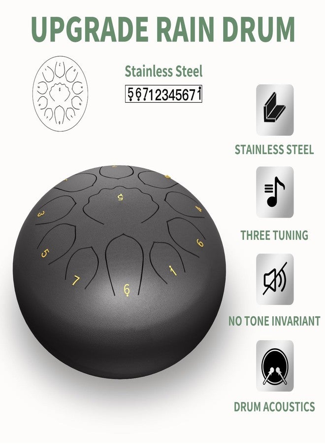 MENGBEI Rain Drum for Outside Garden, 8 Inches 11 Notes Steel Tongue Drum Rain Chime, Chakra Drum for Rain, Rain Drum for Outside Garden When It Rains (Black) - Image 3