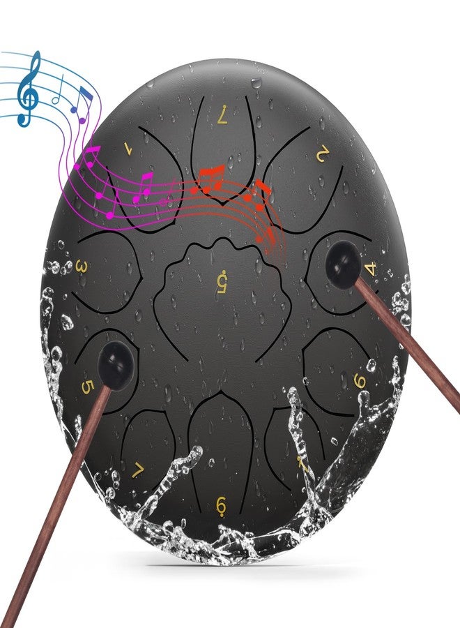 MENGBEI Rain Drum for Outside Garden, 8 Inches 11 Notes Steel Tongue Drum Rain Chime, Chakra Drum for Rain, Rain Drum for Outside Garden When It Rains (Black) - Image 1