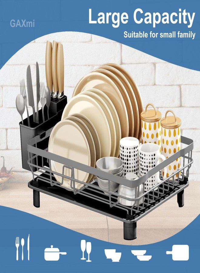 GAXmi Dish Drying Rack Over The Sink Drainer with Drainboard Utensil Holder, 1-Tier Grey - Image 4