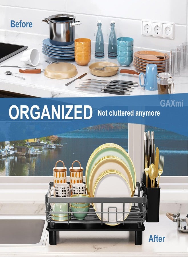 GAXmi Dish Drying Rack Over The Sink Drainer with Drainboard Utensil Holder, 1-Tier Grey - Image 2