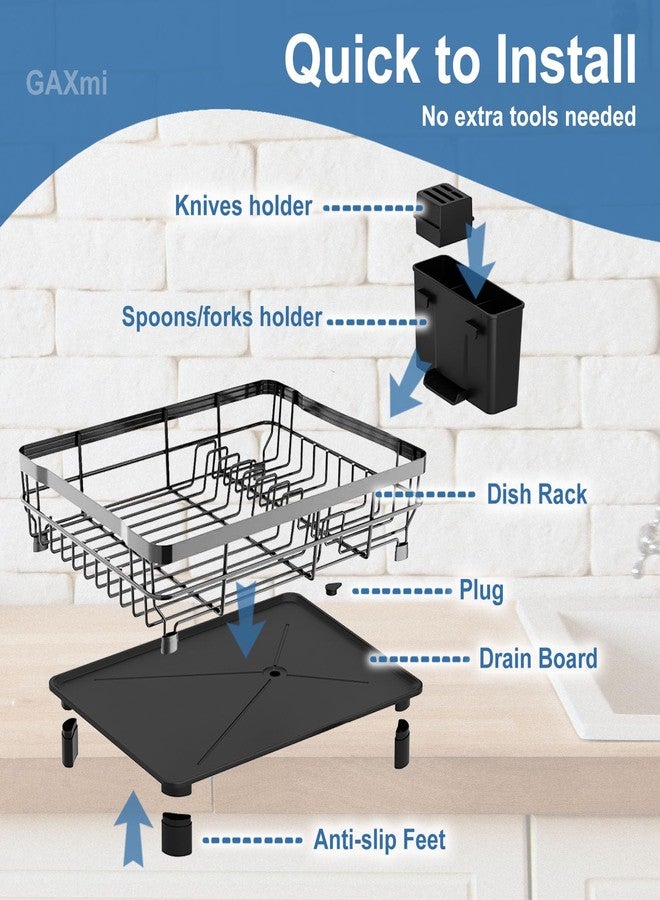GAXmi Dish Drying Rack Over The Sink Drainer with Drainboard Utensil Holder, 1-Tier Grey - Image 3