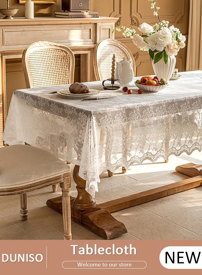 DUNISO Lace Tablecloth, Rectangular Washable White Overlays Rustic Table Cloth，Flower Printing Table Cover for Dining Table, Coffee Table, Desk, Bedside Table,  Lace Table Cloths for Catering Events,  Weddings Decorations - Image 1