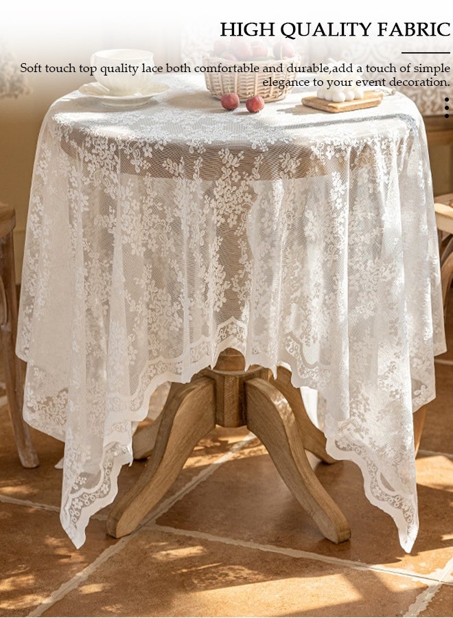 DUNISO Lace Tablecloth, Rectangular Washable White Overlays Rustic Table Cloth，Flower Printing Table Cover for Dining Table, Coffee Table, Desk, Bedside Table,  Lace Table Cloths for Catering Events,  Weddings Decorations - Image 2