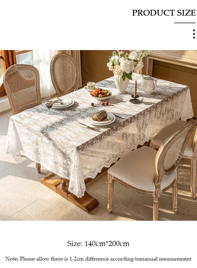 DUNISO Lace Tablecloth, Rectangular Washable White Overlays Rustic Table Cloth，Flower Printing Table Cover for Dining Table, Coffee Table, Desk, Bedside Table,  Lace Table Cloths for Catering Events,  Weddings Decorations - Image 3