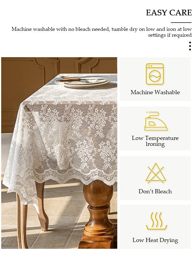DUNISO Lace Tablecloth, Rectangular Washable White Overlays Rustic Table Cloth，Flower Printing Table Cover for Dining Table, Coffee Table, Desk, Bedside Table,  Lace Table Cloths for Catering Events,  Weddings Decorations - Image 4