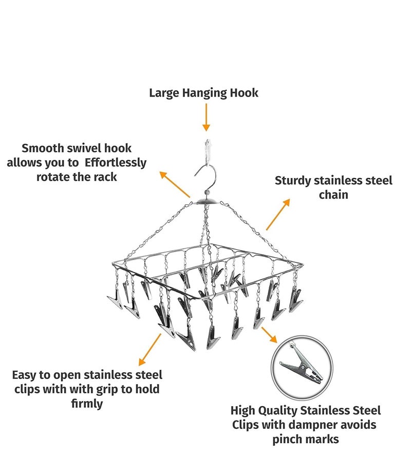 Konquer TimeS Premium Stainless Steel Hanging Clips for Drying Clothes, Heavy Quality Rust Free Pegs, for Hanging Clothes, Baby Cloth Hanger (Square Baby Cloth Hanger) - Image 4