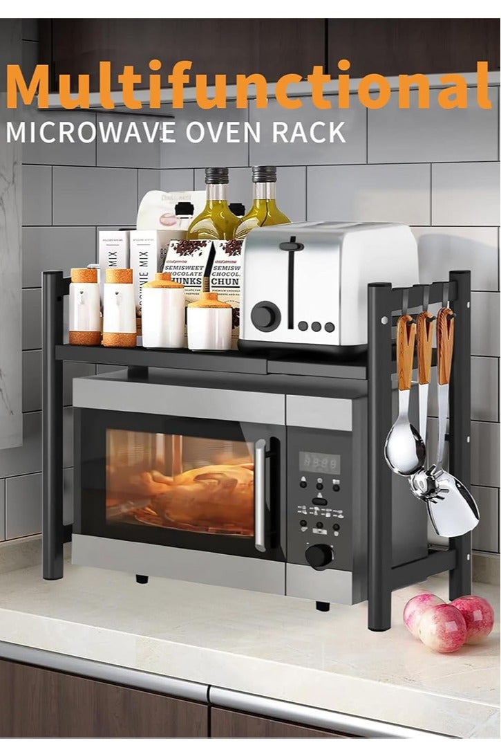Yoawllty Oven Rack Kitchen Organizer, Toaster Shelf Heavy Duty Stand, Table Top Kitchen Rack with 6 Hooks, 55lbs Weight Capacity (Black) - Image 1