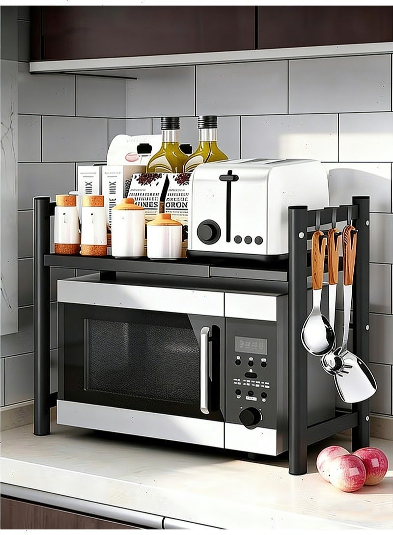 يواوليتي رفوف تخزين، رف مطبخ لطاولة، رف محمصة مع 6 خطافات حامل شديد التحمل، سعة وزن 55 رطلاً (أسود) - Image 1