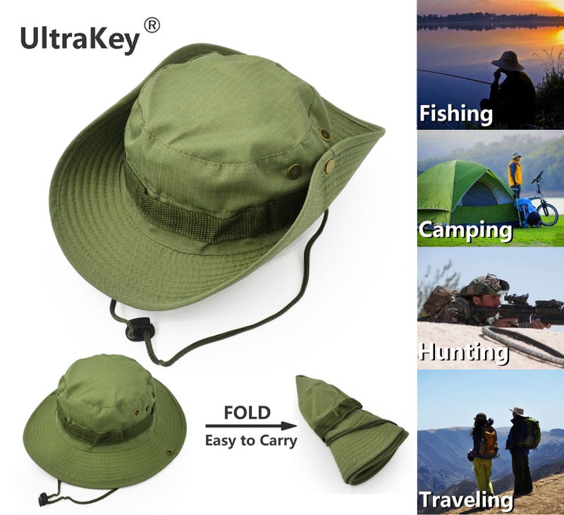 UltraKey Outdoor Wide Brim Sun Protect Hat, Classic US Combat Army Style Bush Jungle Sun Cap for Fishing Hunting Camping Light Army Green 7 - Image 2