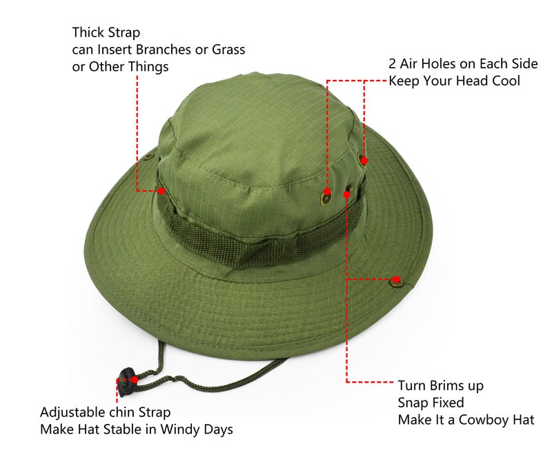 UltraKey Outdoor Wide Brim Sun Protect Hat, Classic US Combat Army Style Bush Jungle Sun Cap for Fishing Hunting Camping Light Army Green 7 - Image 3