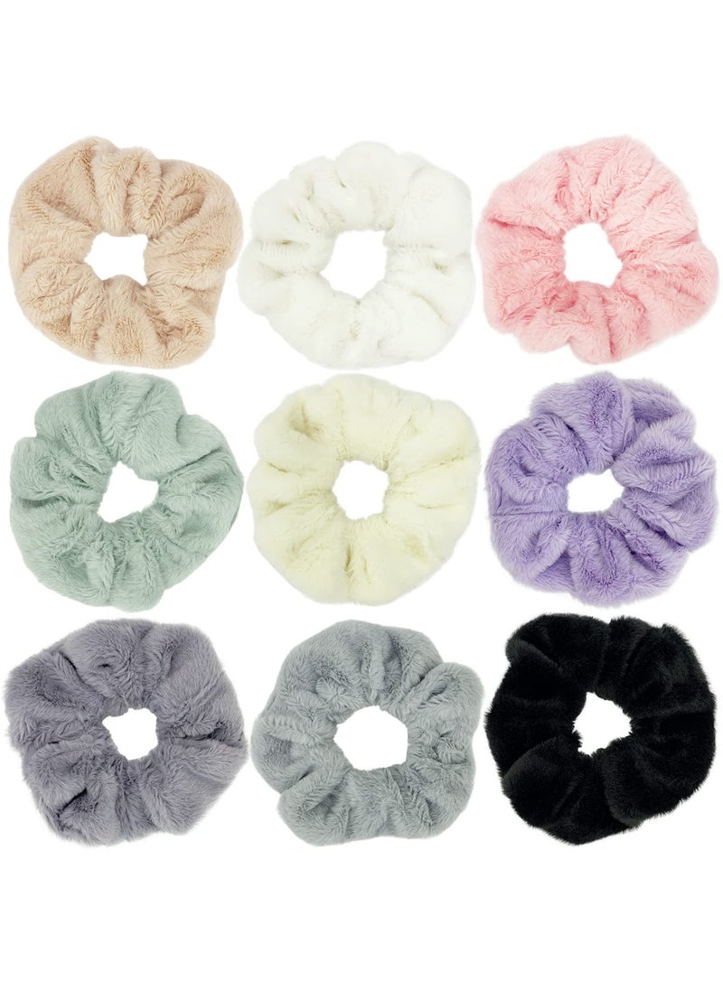 BETITETO BETITETO Furry Hair Scrunchies Fluffy Bobbles Hair Elastic Ponytail Holder Soft for Women Girls Pack of 9 Multicolored Fluffy 