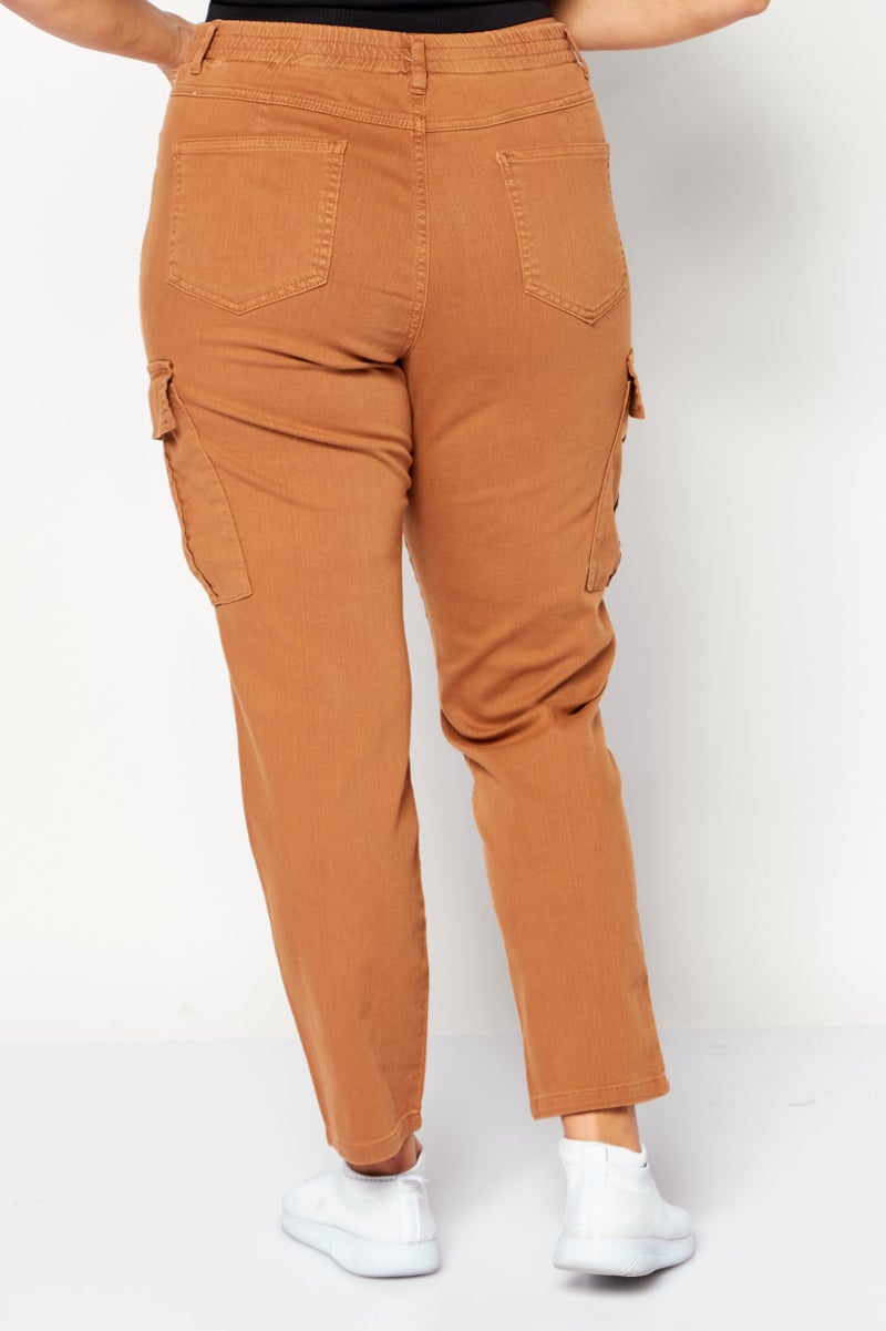 More & More Women Regular Fit High Waist Cargo Pockets Denim, Brown - Image 2