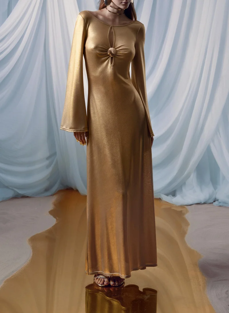 ليتشي فستان ماكسي من الجيرسي المعدني