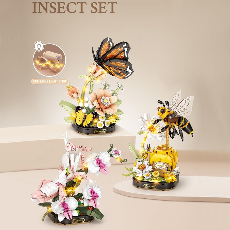 MEIEST Insect Flower Building Blocks Set,Colorful Construction Building Bricks Toy with a Science Popularization Card,Creative Home Decoration (Orchid Mantis) - Image 3
