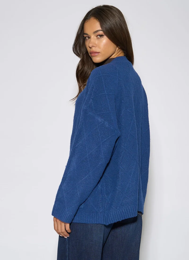 Gini London  Blue Textured Button Detail Long Sleeves Cardigan for Women | Best Price UAE