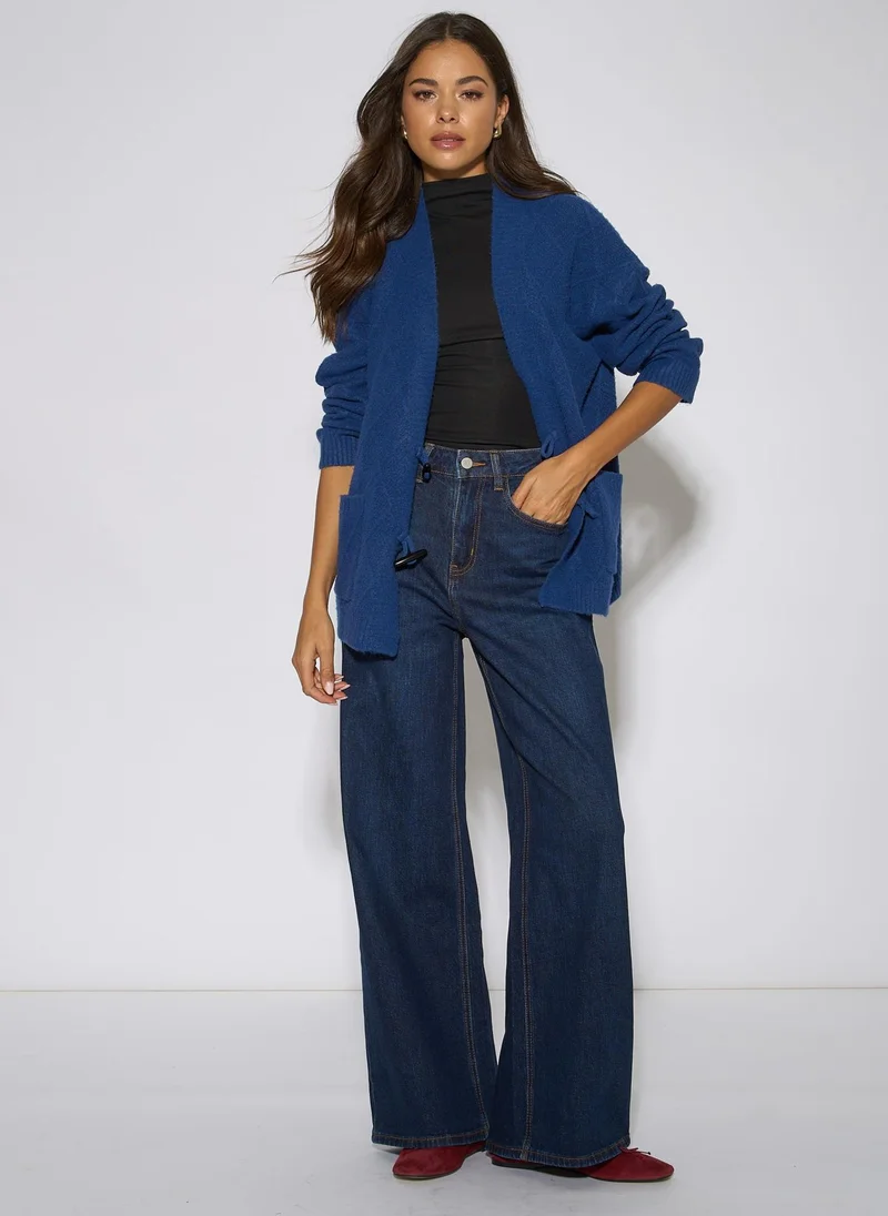 Gini London  Blue Textured Button Detail Long Sleeves Cardigan for Women | Best Price UAE