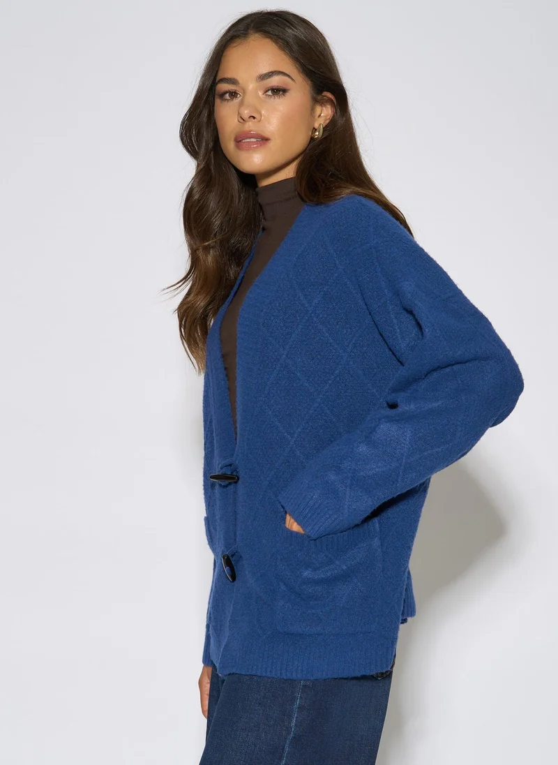 Gini London  Blue Textured Button Detail Long Sleeves Cardigan for Women | Best Price UAE