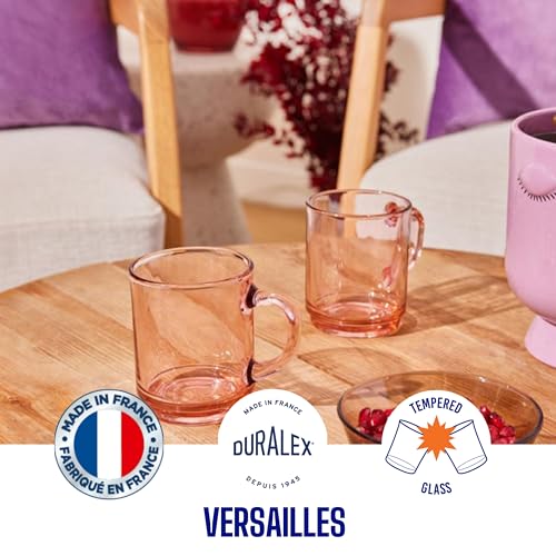 Duralex® Versailles Pink Tempered Glass Mugs | 260ml Set of 6 | Ultra-Resistant, Stackable Coffee & Tea Mugs | Microwave & Dishwasher Safe | Giftable Mug Set - Image 2