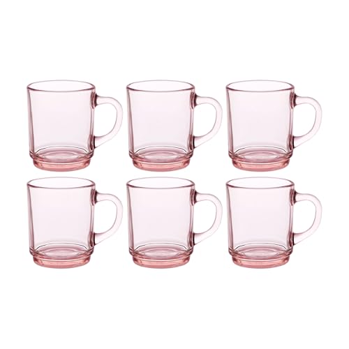 Duralex® Versailles Pink Tempered Glass Mugs | 260ml Set of 6 | Ultra-Resistant, Stackable Coffee & Tea Mugs | Microwave & Dishwasher Safe | Giftable Mug Set - Image 1