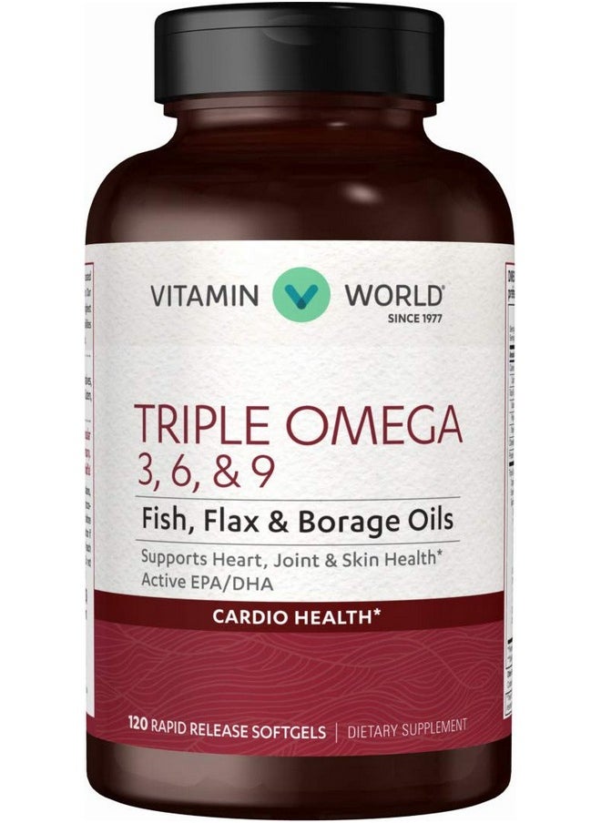 VITAMIN WORLD Triple Omega 369 Fish Flax And Borage Oils Active Epa Dha Heart Health Cardio Support Fatty Acids Rapidrelease Nongmo Gluten Free  - Image 1