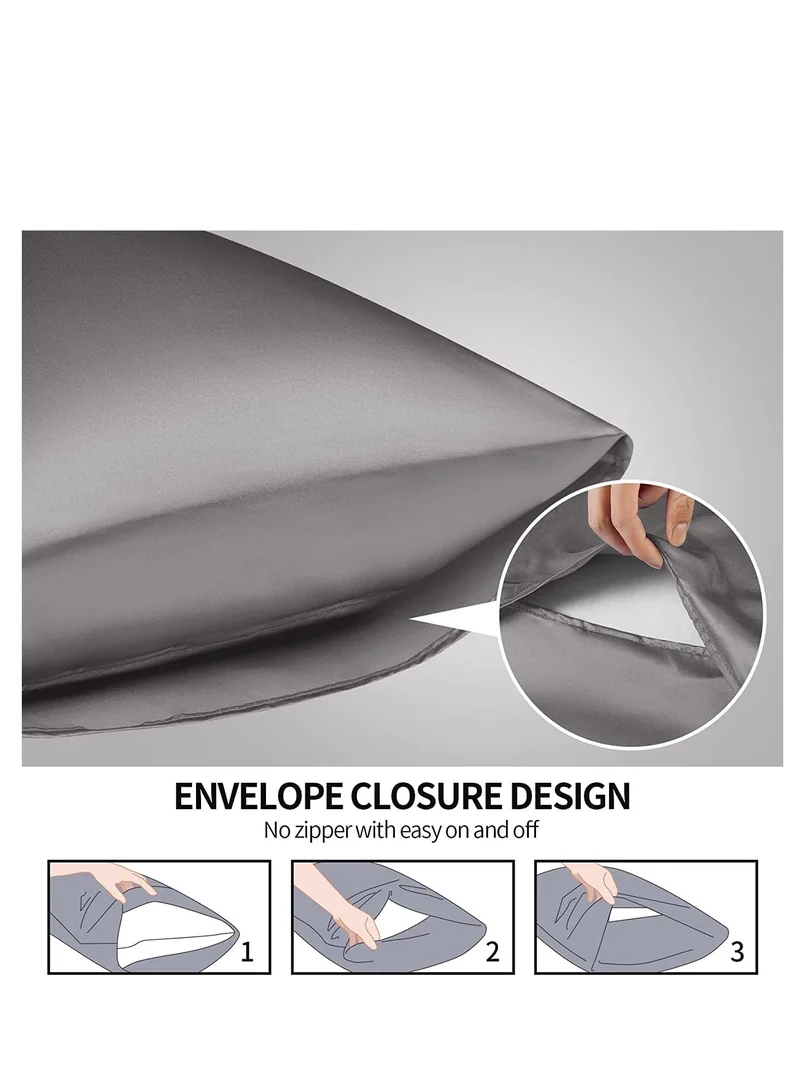 Mahmir Dark Grey MahMir® Silk Satin Pillowcase for Hair and Skin Queen - Dark Grey Silk Pillowcase 2 Pack 76L x 51W CM (20x30 Inches) - Satin Pillow Cases Set of 2 with Envelope Closure (Dark Grey)  | Best Price UAE