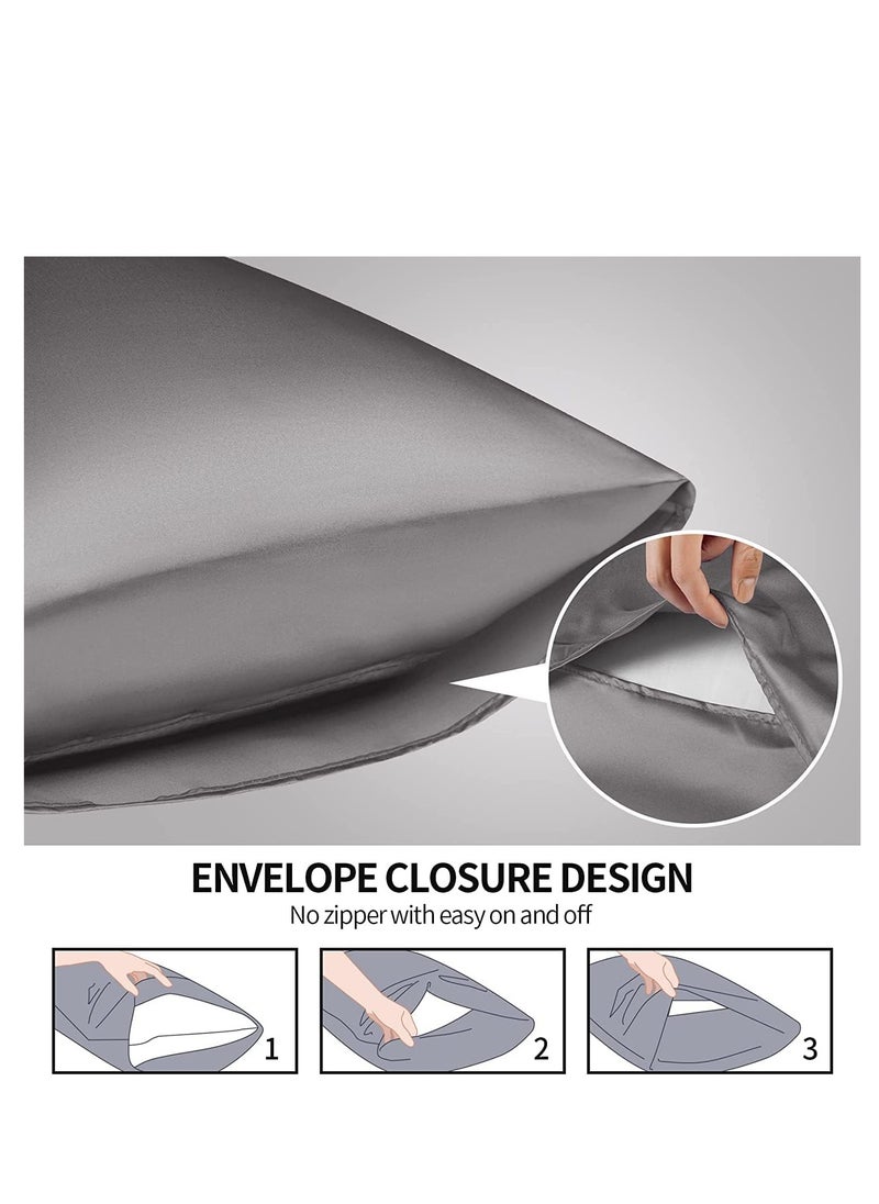 MahMir - MahMir® Silk Satin Pillowcase for Hair and Skin Queen - Dark Grey Silk Pillowcase 2 Pack 76L x 51W CM (20x30 Inches) - Satin Pillow Cases Set of 2 with Envelope Closure (Dark Grey) - Image 1