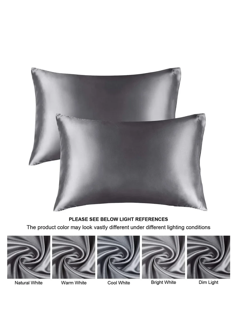 Mahmir Dark Grey MahMir® Silk Satin Pillowcase for Hair and Skin Queen - Dark Grey Silk Pillowcase 2 Pack 76L x 51W CM (20x30 Inches) - Satin Pillow Cases Set of 2 with Envelope Closure (Dark Grey)  | Best Price UAE
