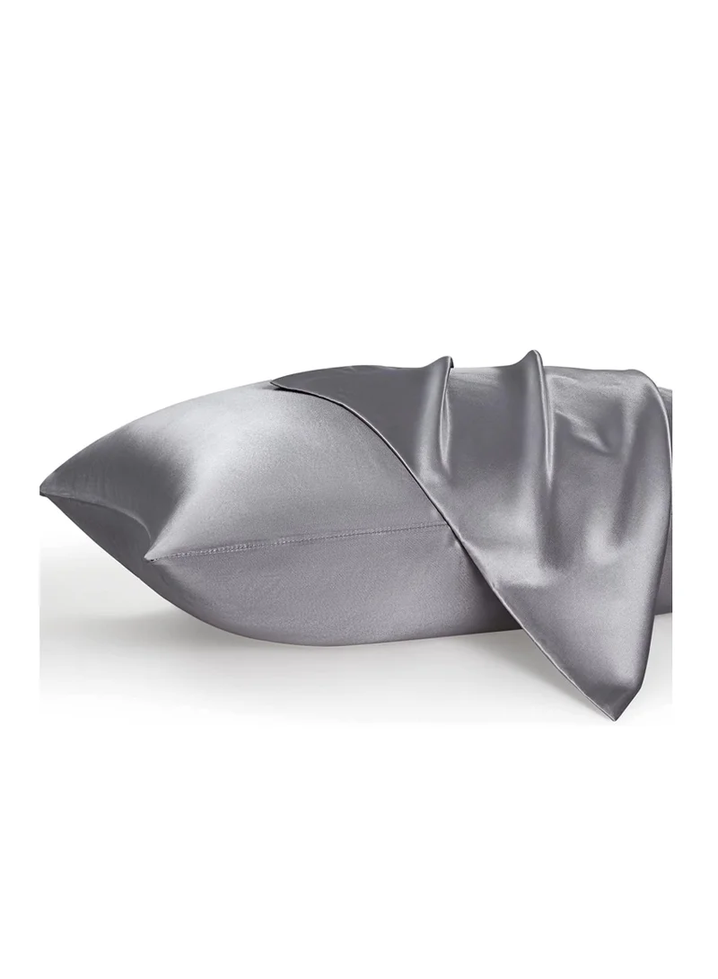 MahMir MahMir® Silk Satin Pillowcase for Hair and Skin Queen - Dark Grey Silk Pillowcase 2 Pack 76L x 51W CM (20x30 Inches) - Satin Pillow Cases Set of 2 with Envelope Closure (Dark Grey)