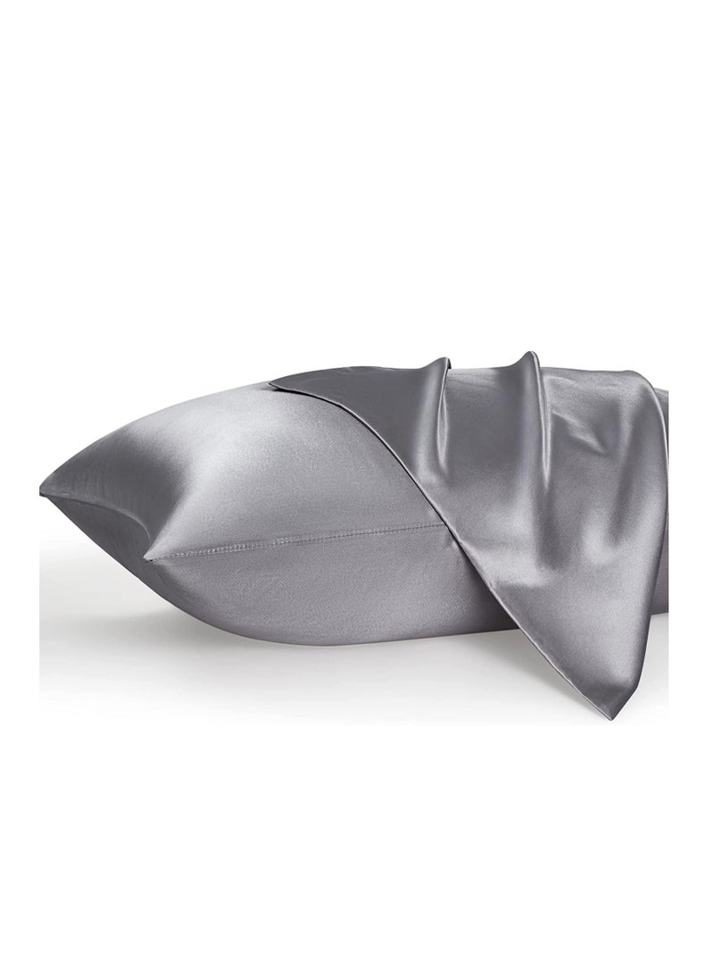 MahMir - MahMir® Silk Satin Pillowcase for Hair and Skin Queen - Dark Grey Silk Pillowcase 2 Pack 76L x 51W CM (20x30 Inches) - Satin Pillow Cases Set of 2 with Envelope Closure (Dark Grey) - Image 1