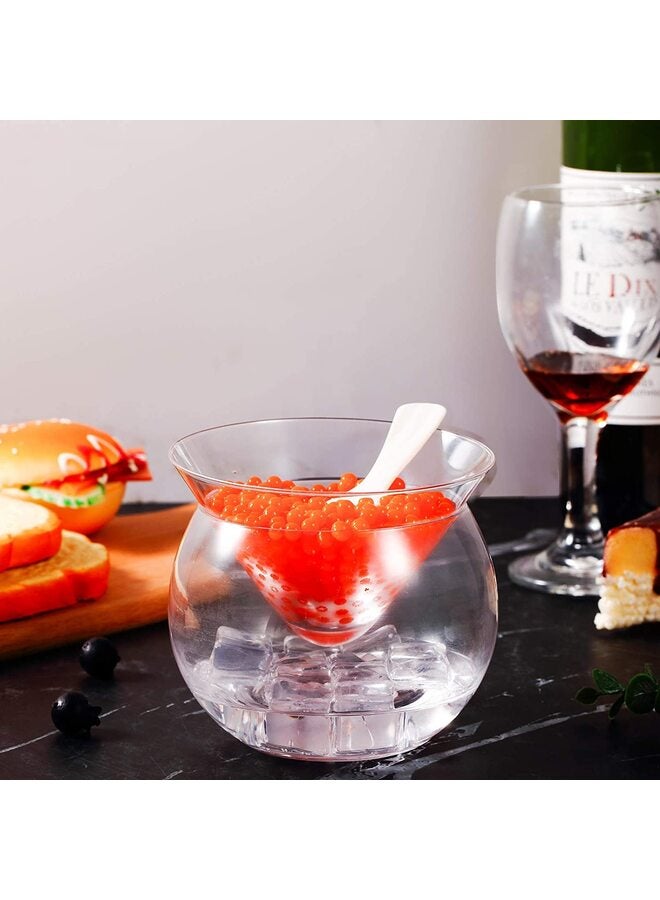 Glass Caviar Chiller Server Set and 2 Pieces Caviar Spoons Spoon Mother of Pearl Caviar Spoons Round Handle for Caviar, Egg, Ice Cream, Coffee, Restaurant Serving - Image 2