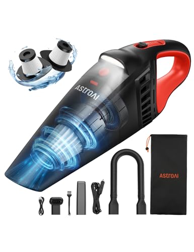 AstroAI V2 Mini Portable Cordless Handheld Car Vacuum Cleaner 6000mAh 12V DC LED Light Brush Extended Nozzle Hose Portable Handheld Vacuum for Car Home Office Pet Cleaning Red - Image 1