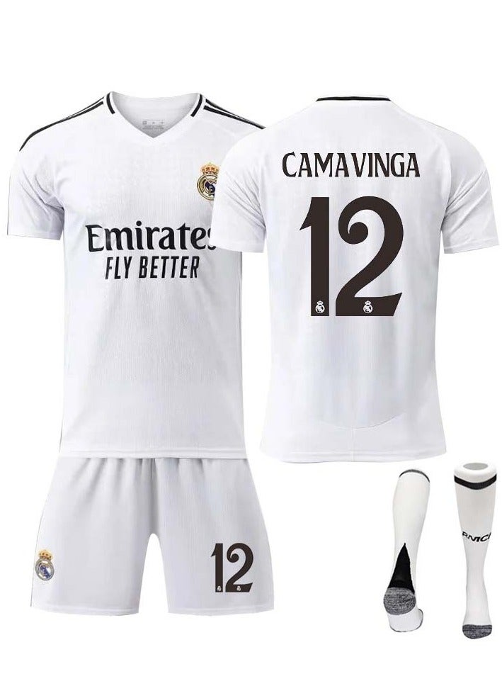 2024/25 Real Madrid Home Football Kit CAMAVINGA #12 Fans Football Jersey/Shorts Socks Gift Set Youth Sizes and Adult Size - Image 1