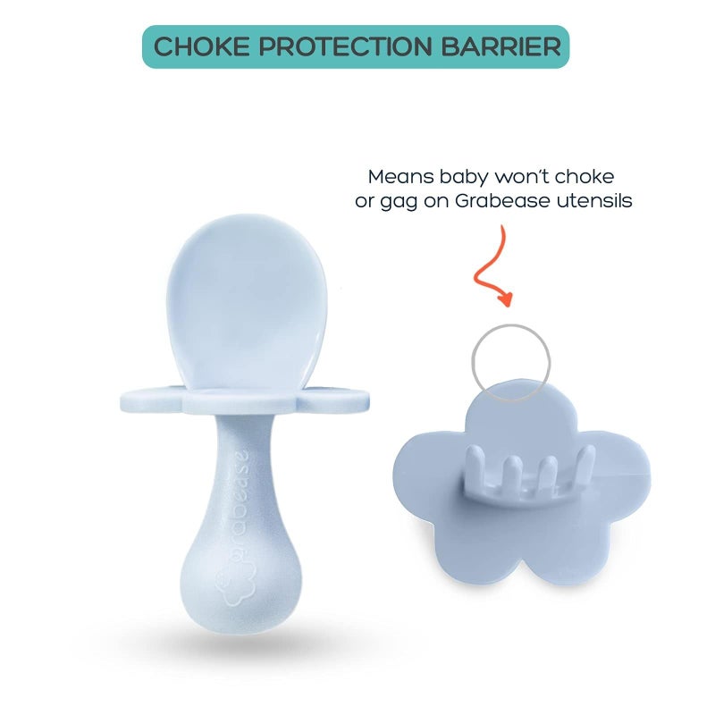 Grabease Baby Spoon & Fork Set with Case - Ergonomic Baby Utensils for Tiny Hands - Short Spoons for Self-Feeding - Training Fork for Toddlers - Ice Blue, Pack of 1 - Image 3
