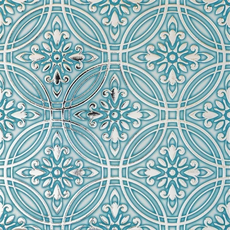 Main Street 24-Pack of 8 x 8" Wallpaper Tiles Peel and Stick Metallic Teal Painted Silver Design. Kitchen Backsplash, Renter Friendly, Paper Backsplash in Self Stick - Image 1