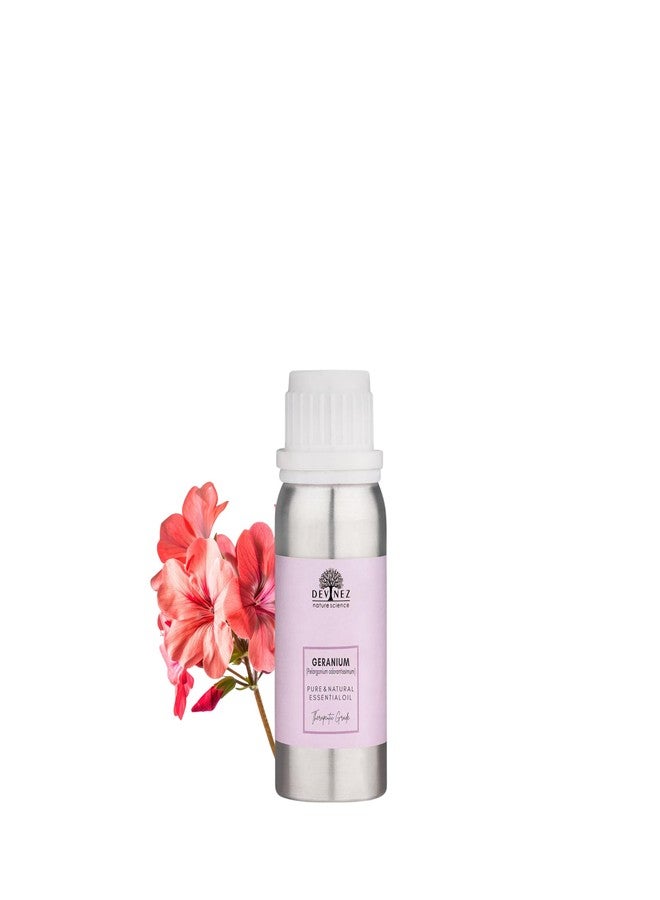 Devinez Geranium Essential Oil (100ml) - 100% Pure & Natural (Pelargonium Graveolens) in Premium Aluminum Bottle for Radiant Skin, Acne Balance, Anti-Aging - Sweet Floral Rose Aroma - Image 1