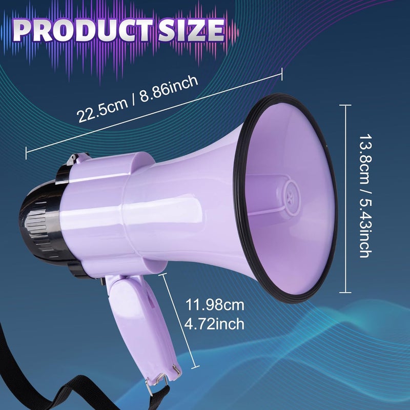 Loudmore 30 Watt Power Portable Megaphone Bullhorn Speaker Voice, Siren/Alarm and 240S Recording with Volume Control and Strap (Purple) - Image 2