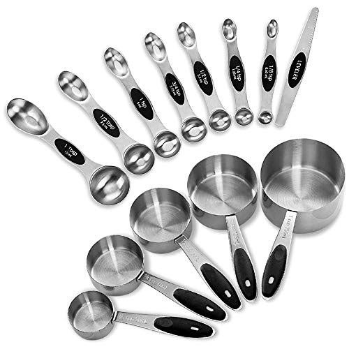 EDELIN Measuring Cups and Magnetic Measuring Spoons Set, Stainless Steel 5 Cups and 7 Spoons (Black) - Image 1